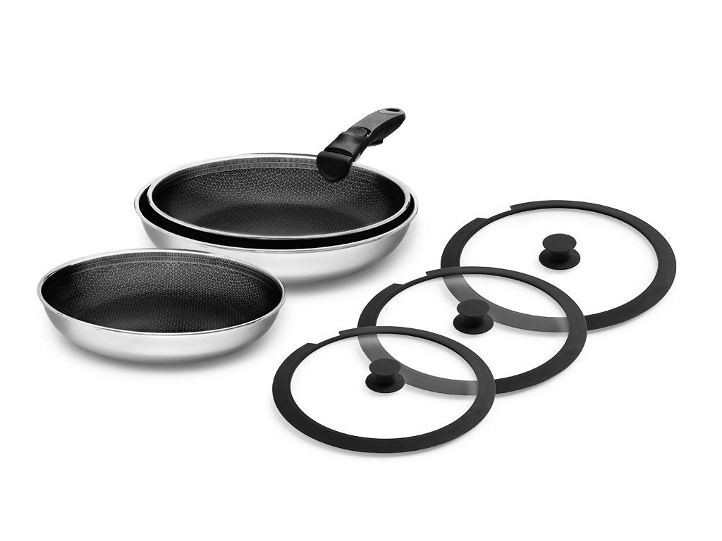 GEMISCHTE BRATPFANNE MIT ABNEHMBAREM GRIFF – 3-TEILIGES SET - 1